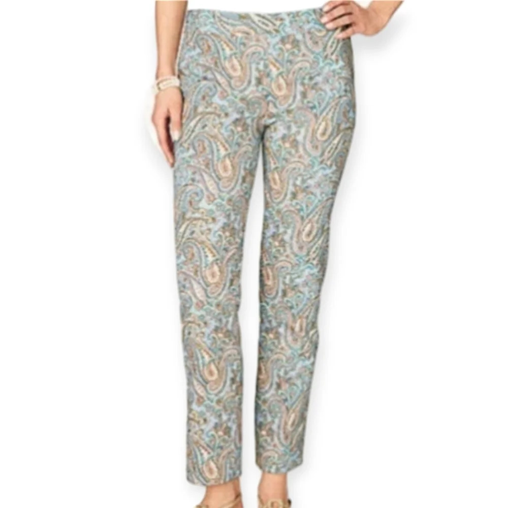Talbots Chatham Blue Paisley  Patterned Slim Leg Cropped Petite Pant 4P